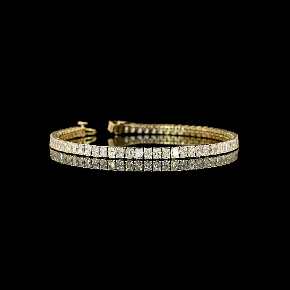 14K Yellow Gold 7.28 Carat Tennis Bracelet with North-South Radiant Cut Lab Diamonds (E-F Color, VS Clarity) - 66 Stones - Covaloro Fine Jewelry