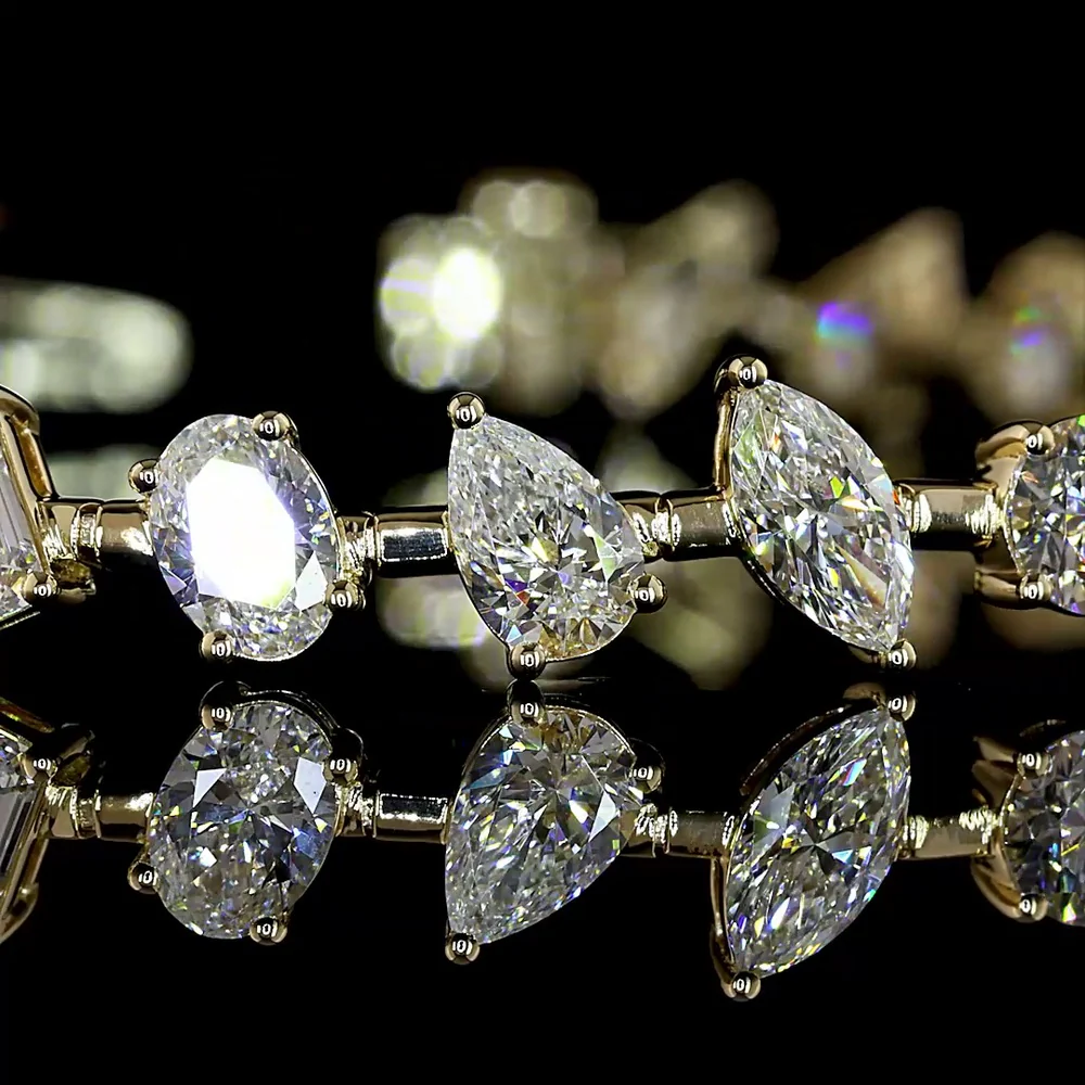 14K Yellow Gold 7.29 Carat Mixed Shape Station Bracelet with Brilliant, Emerald, Oval, and Pear Lab Diamonds - E-F VS Clarity, 33 Stones - Covaloro Fine Jewelry - Image 2