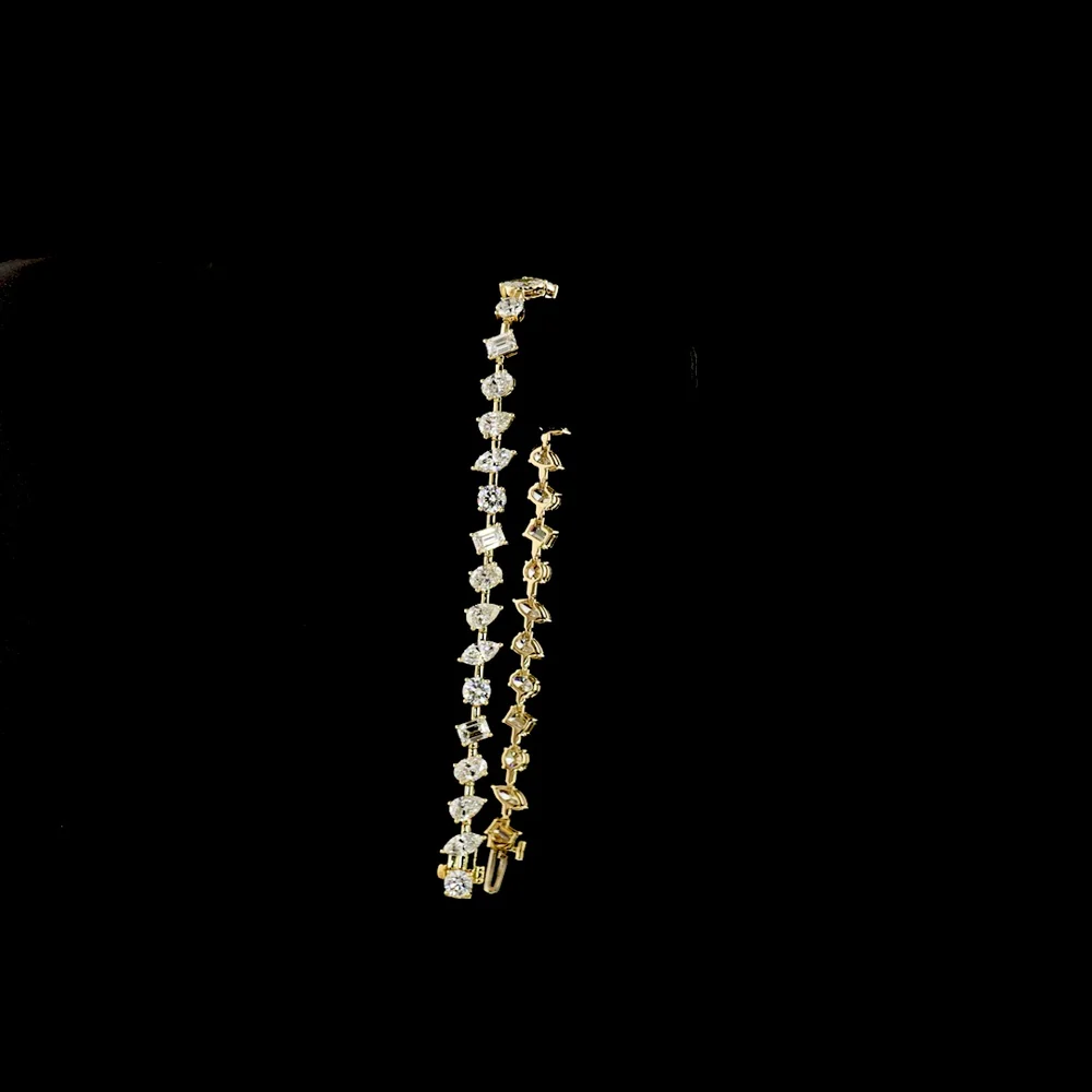 14K Yellow Gold 7.29 Carat Mixed Shape Station Bracelet with Brilliant, Emerald, Oval, and Pear Lab Diamonds - E-F VS Clarity, 33 Stones - Covaloro Fine Jewelry - Image 3