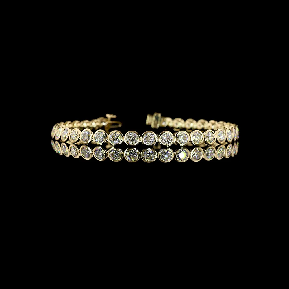 14K Yellow Gold 7.34 Carat Tennis Bracelet with Bezel Set Round Lab Diamonds - E-F Color VS1 Clarity (36 Stones) - Covaloro Fine Jewelry