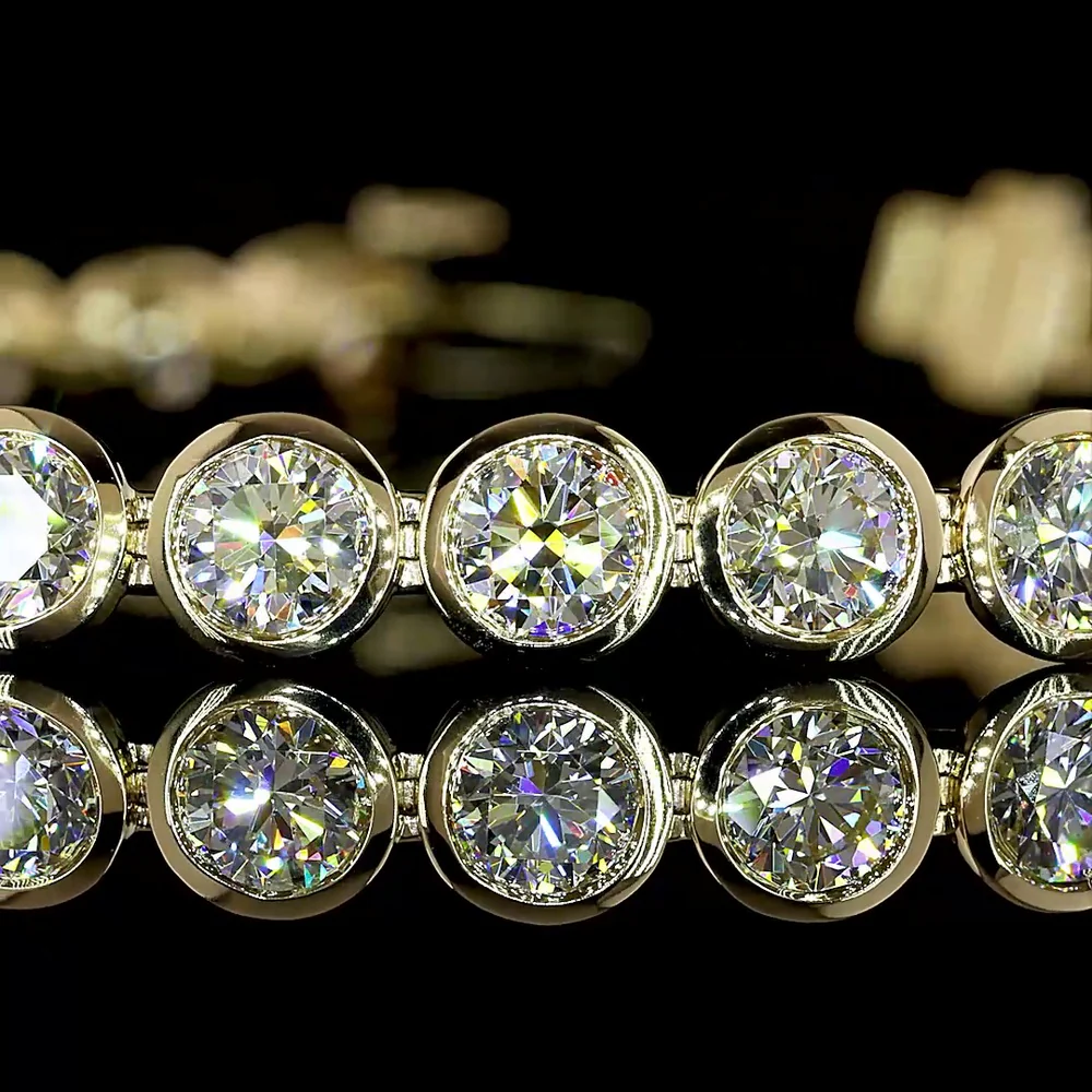 14K Yellow Gold 7.34 Carat Tennis Bracelet with Bezel Set Round Lab Diamonds - E-F Color VS1 Clarity (36 Stones) - Covaloro Fine Jewelry - Image 2