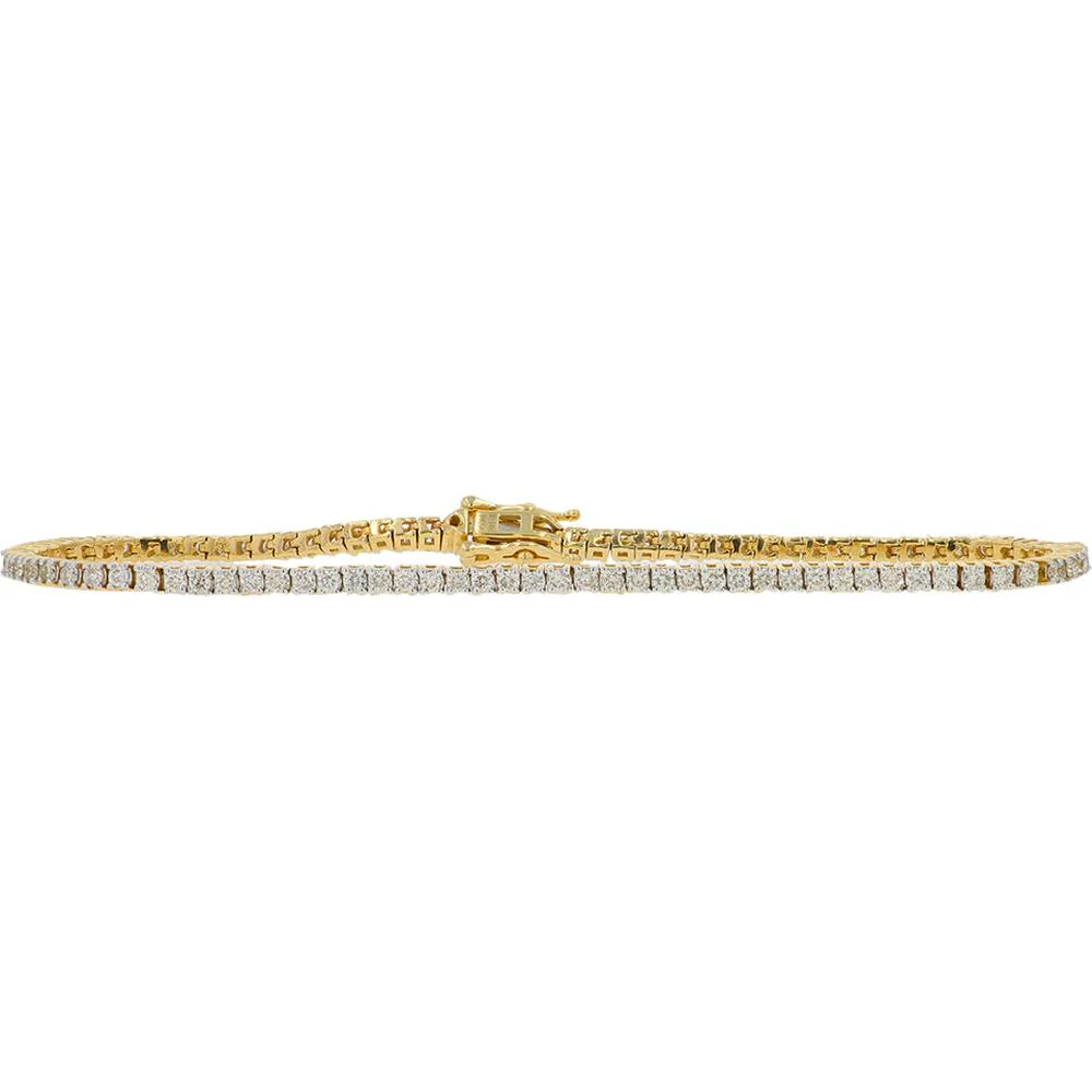 14K Yellow Gold 7.5" Diamond Bracelet with 2.00 Carat Total Prong Set Diamonds