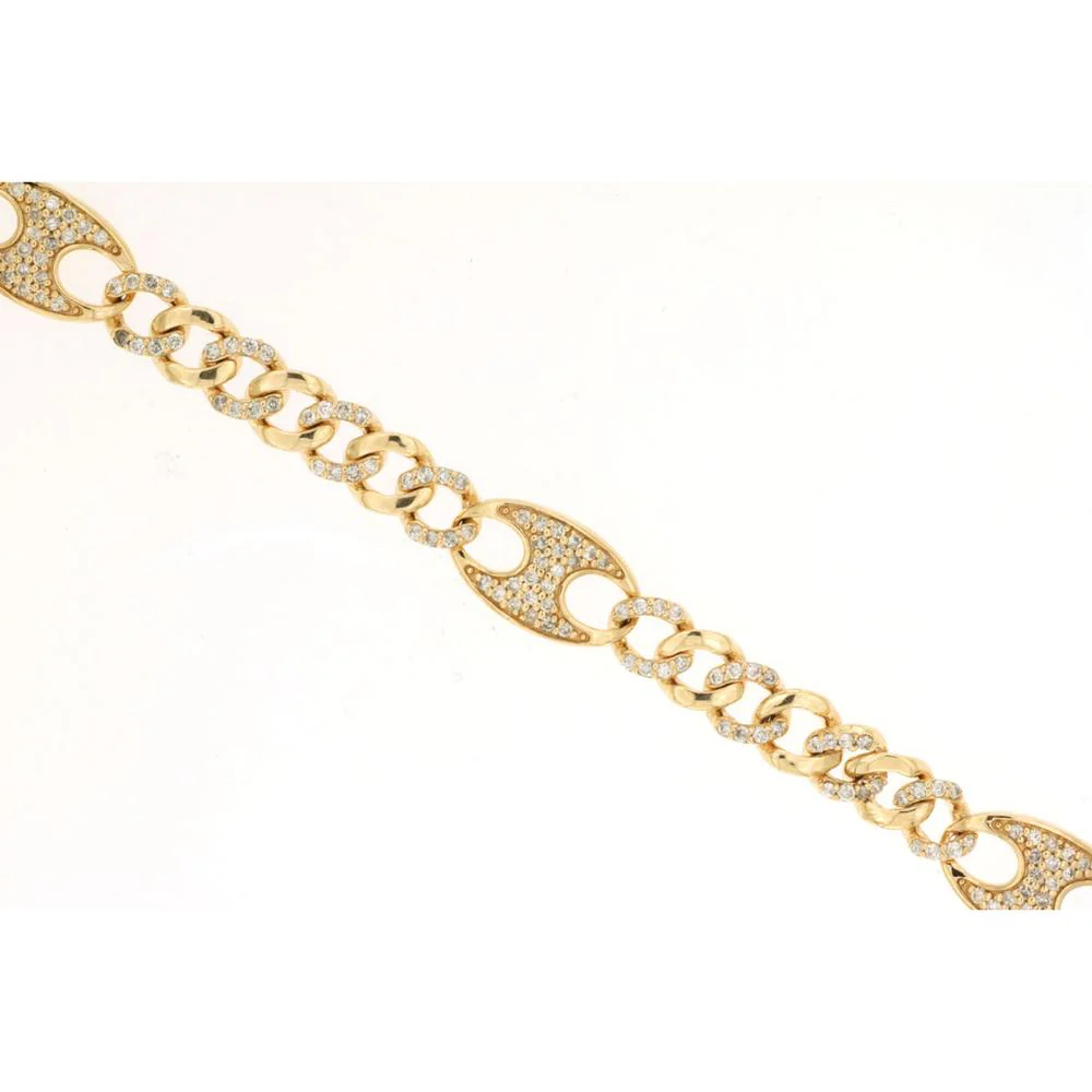 14K Yellow Gold 7.5 Inch Diamond Cuban Link Bracelet with Round Pave-Set Diamonds - 1.00 Carat Total Diamond Weight - Royal Jewelry