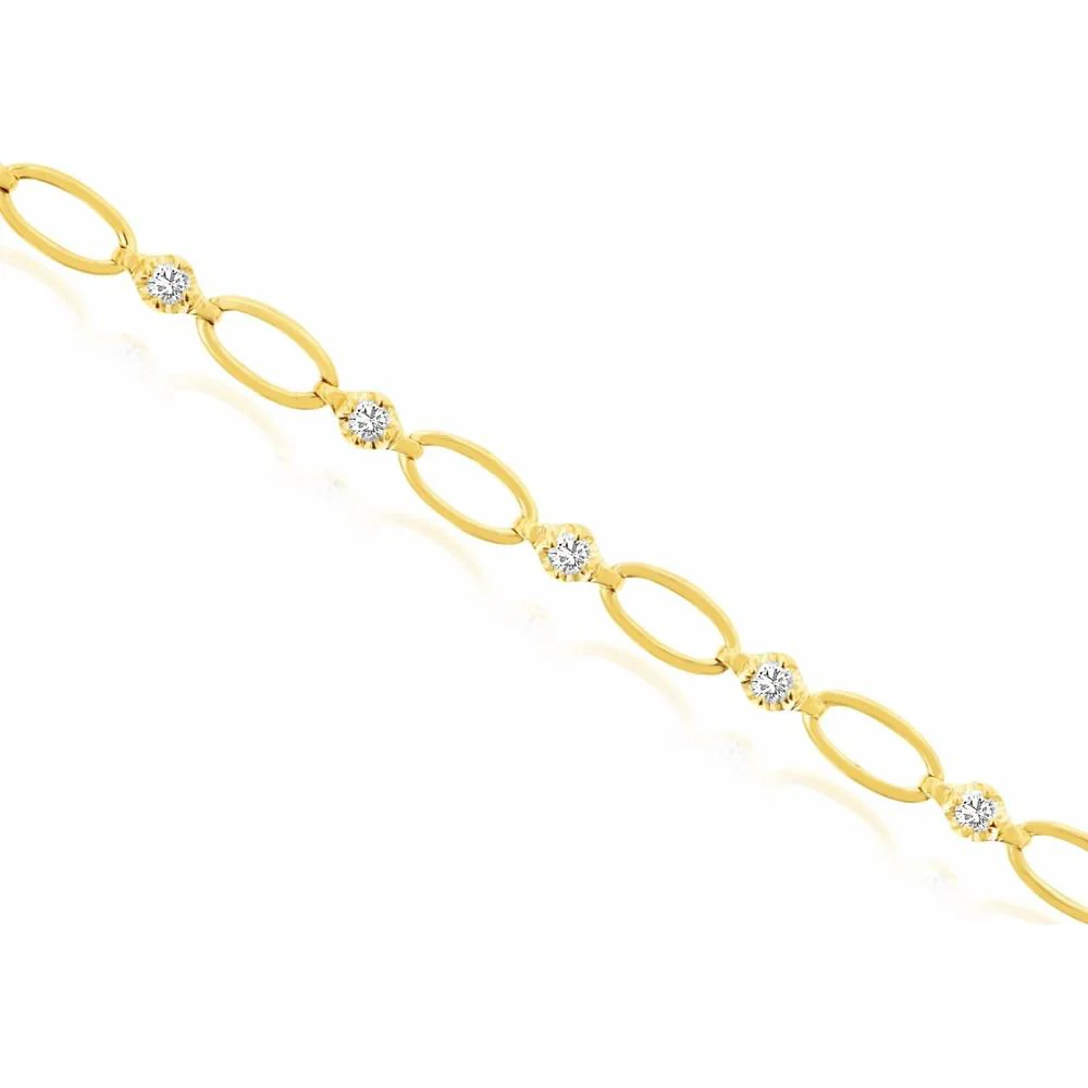 14K Yellow Gold 7.5 Inch Diamond Station Bracelet with Round Brilliant Cut Diamonds - 0.37 Carats Total Diamond Weight - Royal Jewelry