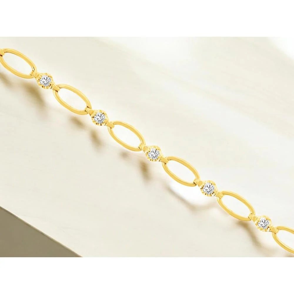 14K Yellow Gold 7.5 Inch Diamond Station Bracelet with Round Brilliant Cut Diamonds - 0.37 Carats Total Diamond Weight - Royal Jewelry - Image 2