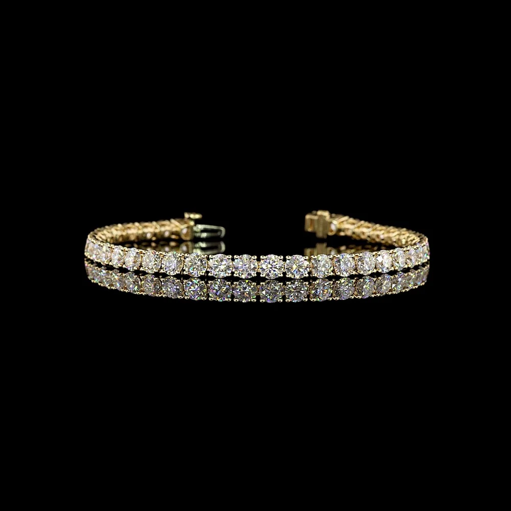 14K Yellow Gold 7.5-Inch Tennis Bracelet with 39 Prong-Set Round Lab Diamonds - 9.81 Carats Total Weight, E-F Color VS2 Clarity - Covaloro Fine Jewelry