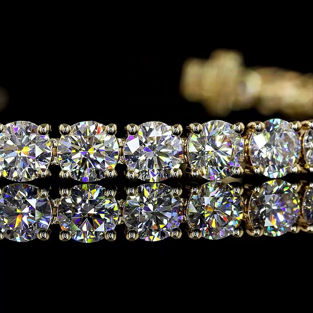 14K Yellow Gold 7.5-Inch Tennis Bracelet with 39 Prong-Set Round Lab Diamonds - 9.81 Carats Total Weight, E-F Color VS2 Clarity - Covaloro Fine Jewelry - Image 2