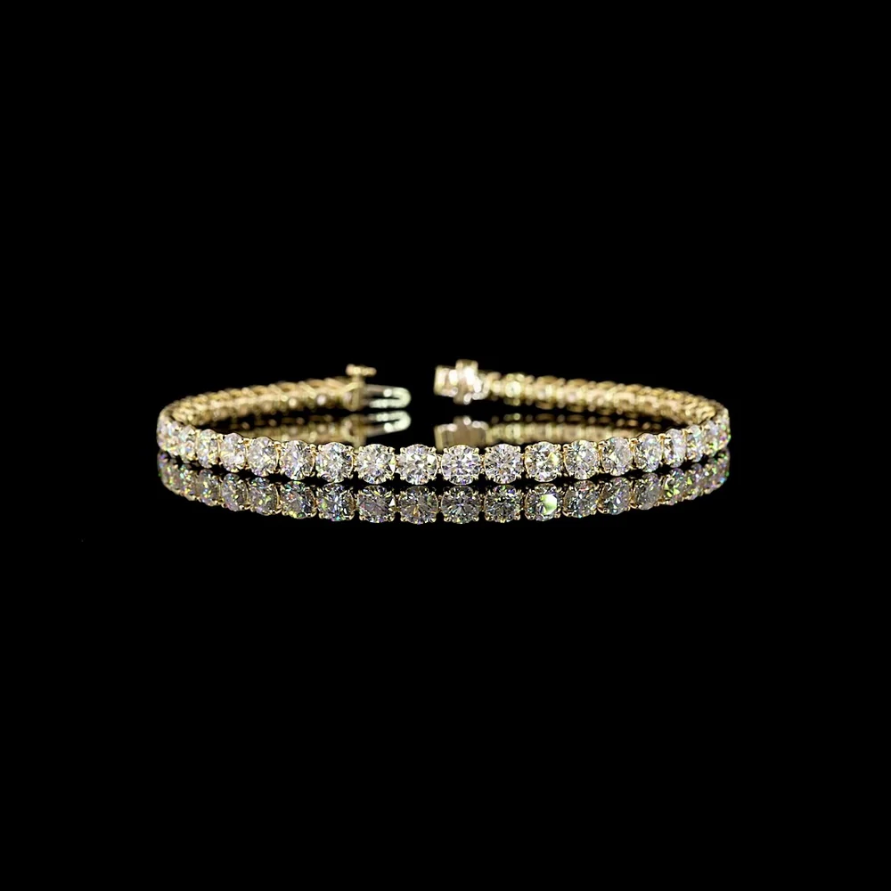 14K Yellow Gold 7.5-Inch Tennis Bracelet with 43 Prong-Set Round Lab Diamonds - E-F Color, VS Clarity, 10.53 Carats Total Diamond Weight - Covaloro Fine Jewelry