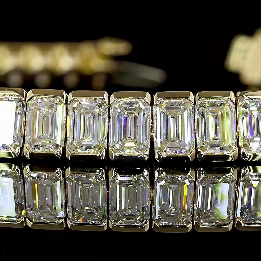 14K Yellow Gold 7.5-Inch Tennis Bracelet with 51 Half-Bezel Set Emerald Cut Lab Diamonds - 15.86 Carat Total Weight - Covaloro Fine Jewelry - Image 2