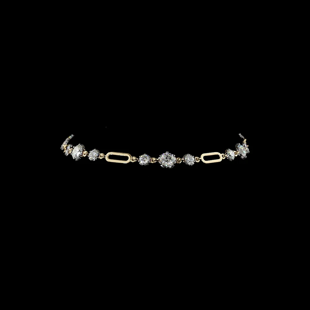 14K Yellow Gold 7.5" Station Bracelet with 18 Round Lab Diamonds in Prong and Black Rhodium Bezel Settings - 3.01 Carat Total Diamond Weight - Covaloro Fine Jewelry