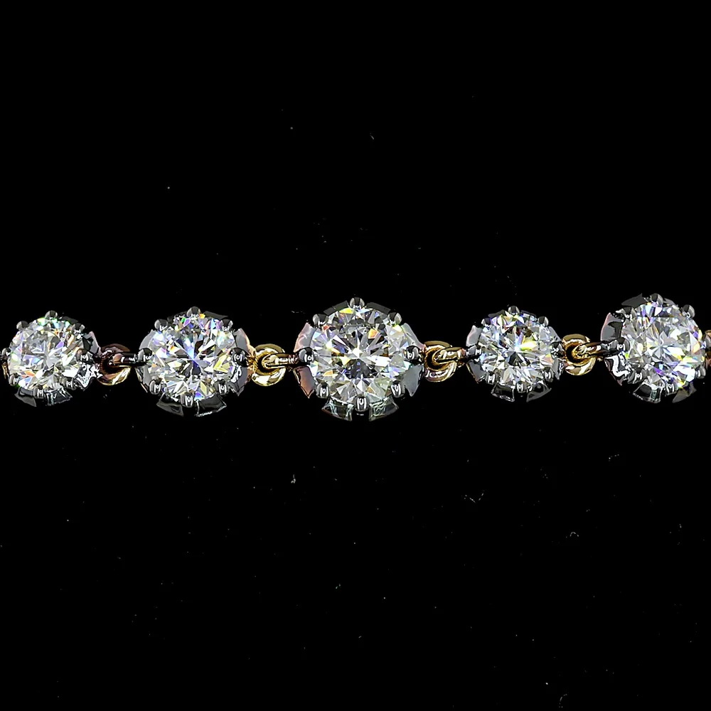 14K Yellow Gold 7.5" Station Bracelet with Prong and Bezel Set Round Lab-Grown Diamonds - 4.19 Carats Total Diamond Weight - Covaloro Fine Jewelry - Image 2