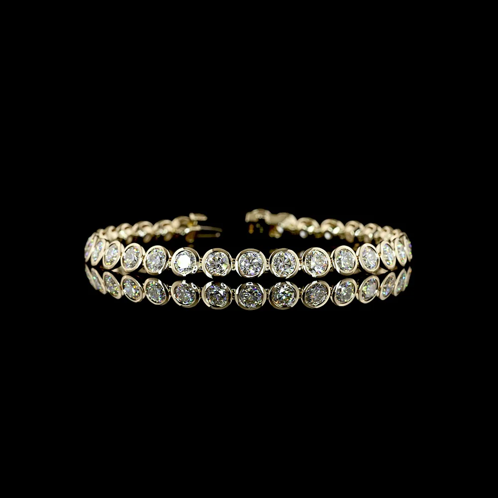14K Yellow Gold 7.5" Tennis Bracelet with 31 Bezel-Set Round Brilliant Natural Diamonds - 10.35 Carat Total Diamond Weight - Covaloro Fine Jewelry