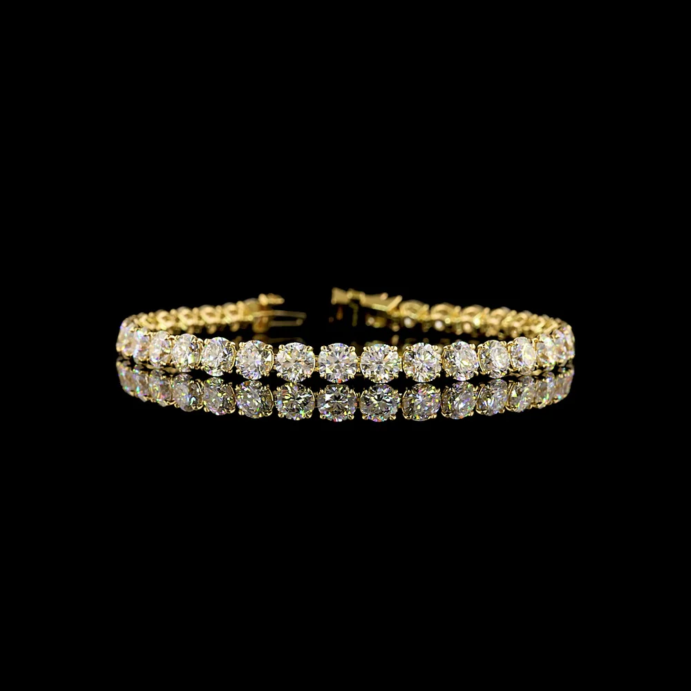 14K Yellow Gold 7.5" Tennis Bracelet with 32 Round Brilliant and 8 Marquise Cut Lab Diamonds - 16.57 Total Carat Weight, E-F VS Clarity - Covaloro Fine Jewelry