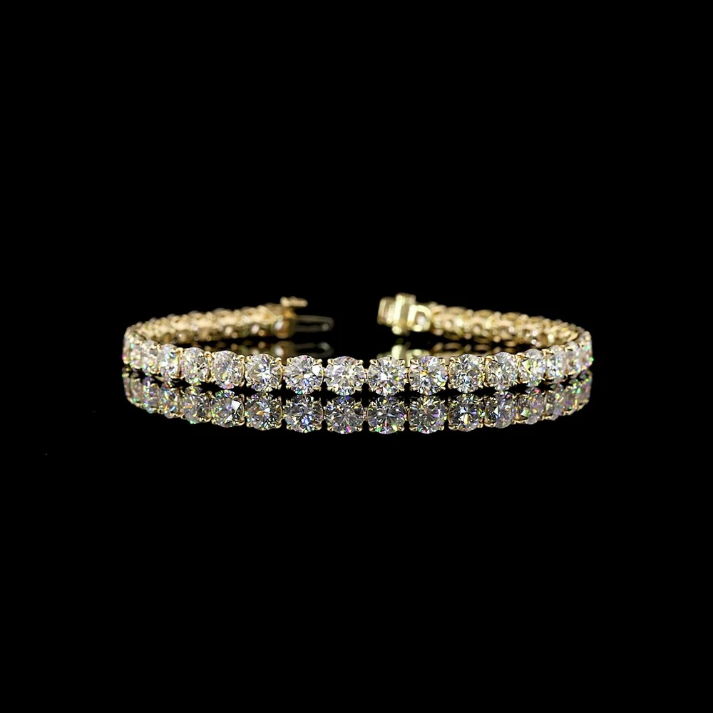 14K Yellow Gold 7.5" Tennis Bracelet with 36 Prong-Set Round Lab Diamonds - 15.60 Carat Total Diamond Weight - Covaloro Fine Jewelry