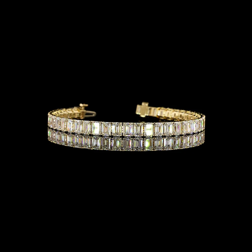 14K Yellow Gold 7.5" Tennis Bracelet with 46 Prong Set Emerald Cut Lab Diamonds - 19.79 Carats Total Weight, E-F VS1 Clarity - Covaloro Fine Jewelry