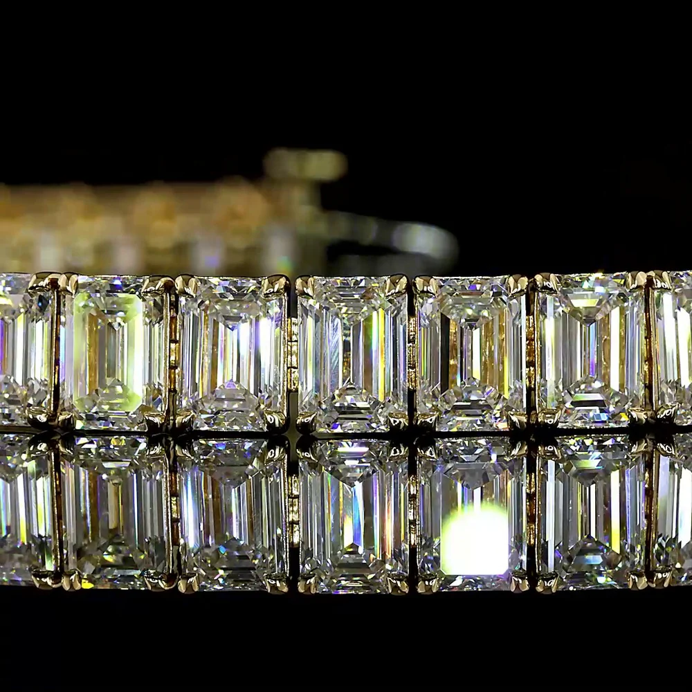 14K Yellow Gold 7.5" Tennis Bracelet with 46 Prong Set Emerald Cut Lab Diamonds - 19.79 Carats Total Weight, E-F VS1 Clarity - Covaloro Fine Jewelry - Image 2