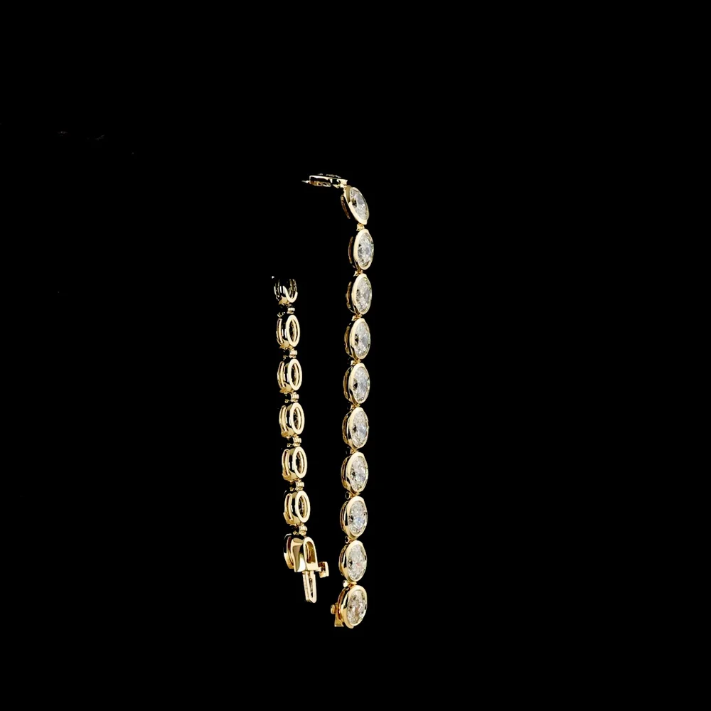 14K Yellow Gold 7.5" Tennis Bracelet with Bezel Set East-West Oval Cut Lab Diamonds - 15.00 Carat Total Weight - Covaloro Fine Jewelry - Image 3