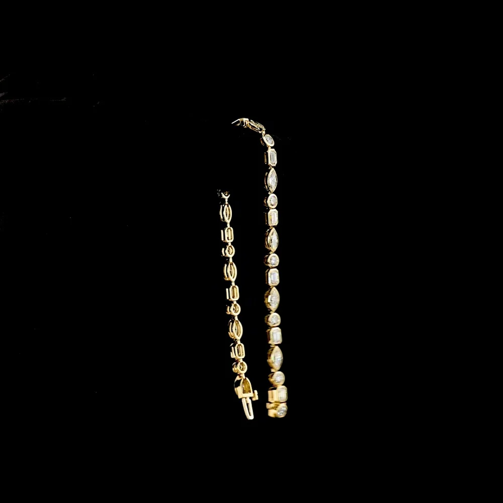 14K Yellow Gold 7.5" Tennis Bracelet with Bezel Set Emerald Cut and Marquise Lab Diamonds - 5.62 Carat Total Weight, E-F VS - Covaloro Fine Jewelry - Image 3