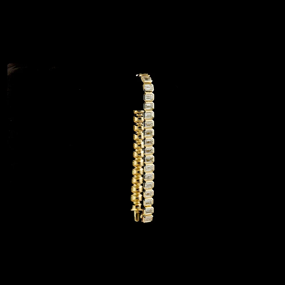14K Yellow Gold 7.5" Tennis Bracelet with Bezel Set Emerald Cut Lab Diamonds - 15.28 Carat Total Diamond Weight - Covaloro Fine Jewelry - Image 3