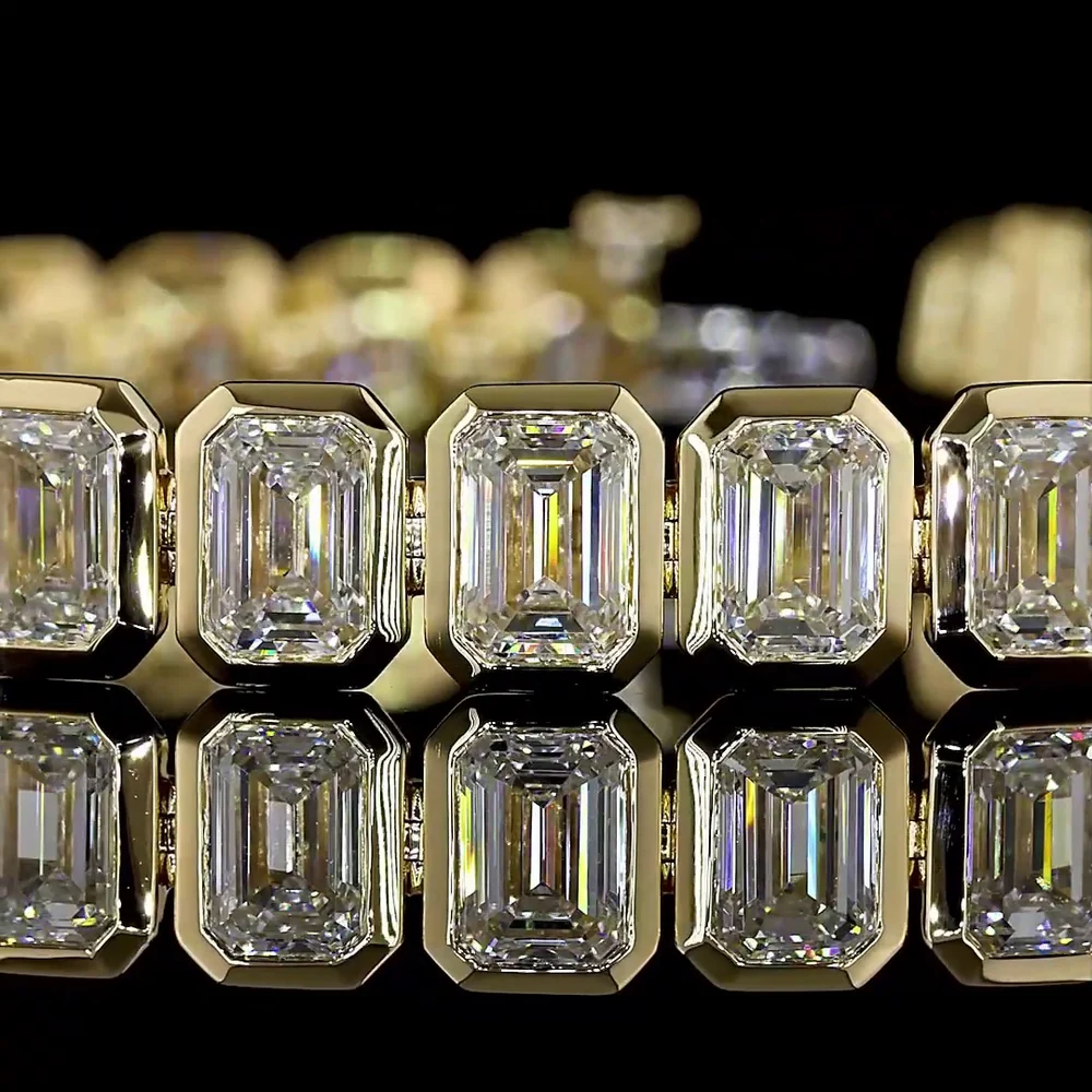 14K Yellow Gold 7.5" Tennis Bracelet with Bezel Set Emerald Cut Lab Diamonds - 18.13 Carat Total Diamond Weight - Covaloro Fine Jewelry - Image 2