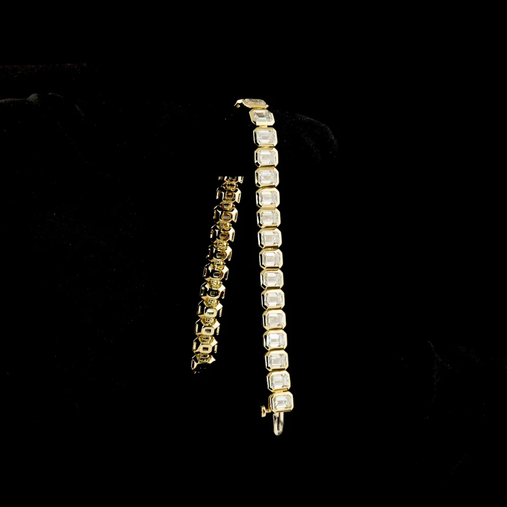14K Yellow Gold 7.5" Tennis Bracelet with Bezel Set Emerald Cut Lab Diamonds - 18.13 Carat Total Diamond Weight - Covaloro Fine Jewelry - Image 3