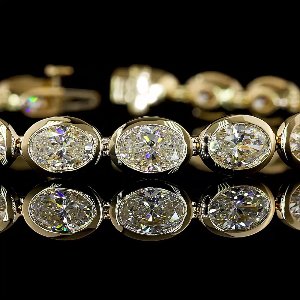 14K Yellow Gold 7.5" Tennis Bracelet with Bezel-Set Oval Cut Lab Diamonds - D VS1, 15.51 Carat Total Weight - Covaloro Fine Jewelry - Image 2