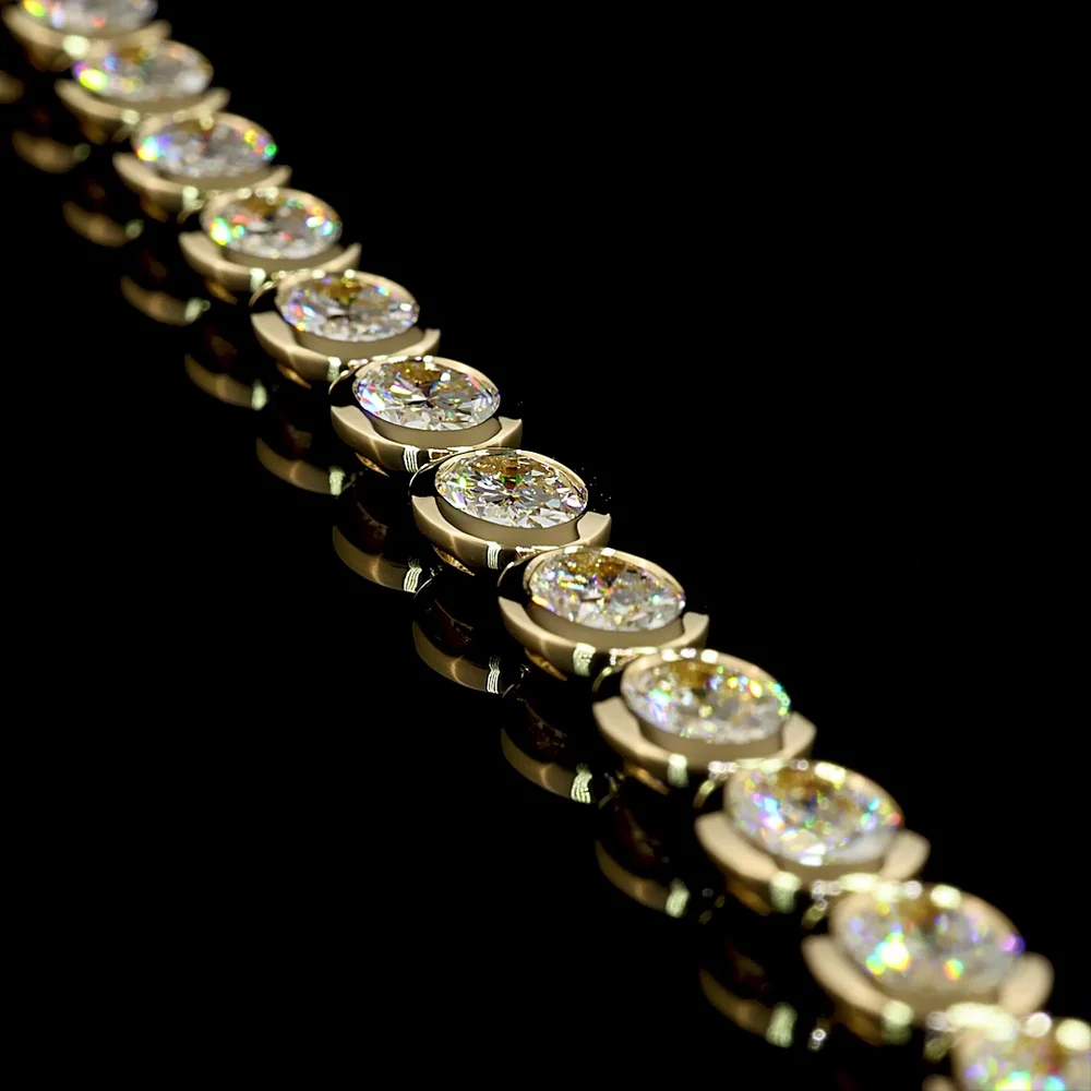 14K Yellow Gold 7.5" Tennis Bracelet with Bezel-Set Oval Cut Lab Diamonds - D VS1, 15.51 Carat Total Weight - Covaloro Fine Jewelry - Image 3