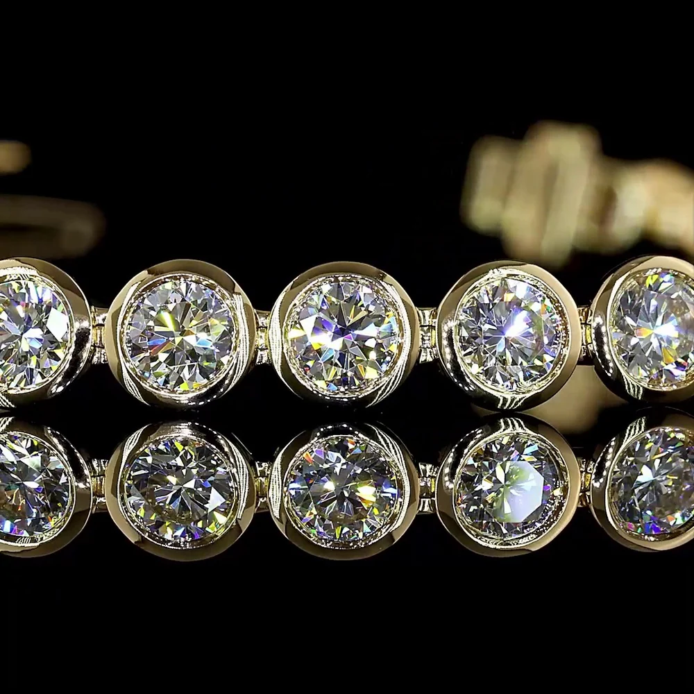 14K Yellow Gold 7.5" Tennis Bracelet with Bezel Set Round Lab Diamonds - 6.78 Carat Total Weight - Covaloro Fine Jewelry - Image 2