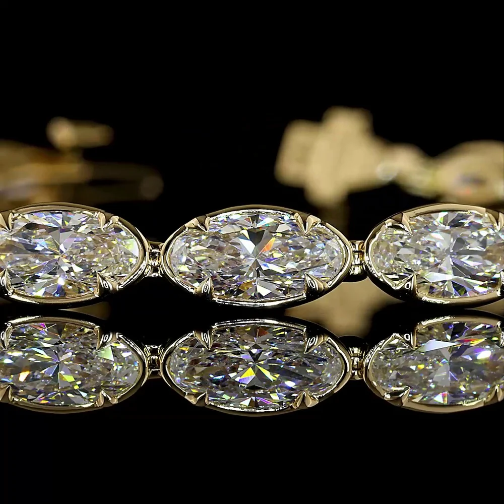 14K Yellow Gold 7.5" Tennis Bracelet with East-West Bezel-Prong Set Moval Cut Lab Diamonds - 10.23 Carat Total Diamond Weight - Covaloro Fine Jewelry - Image 2