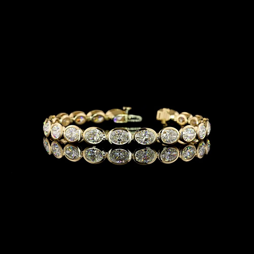14K Yellow Gold 7.5" Tennis Bracelet with East-West Bezel Set Oval Lab Diamonds - 14.69 Carats Total Diamond Weight - Covaloro Fine Jewelry