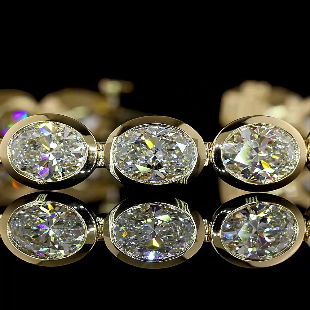 14K Yellow Gold 7.5" Tennis Bracelet with East-West Bezel Set Oval Lab Diamonds - 14.69 Carats Total Diamond Weight - Covaloro Fine Jewelry - Image 2