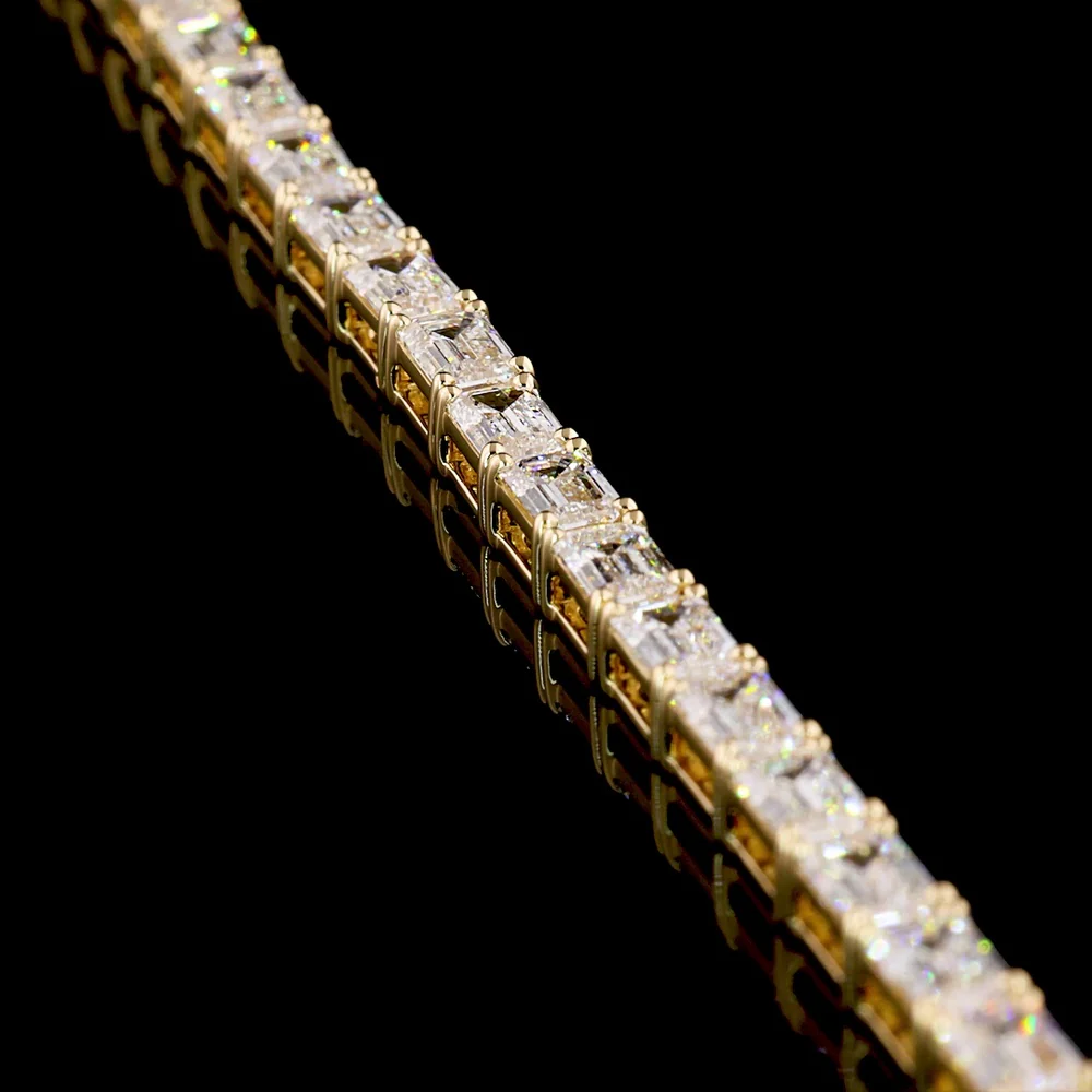 14K Yellow Gold 7.5" Tennis Bracelet with East-West Set Emerald Cut Lab Diamonds - 6.87 Carats Total Diamond Weight - Covaloro Fine Jewelry - Image 2