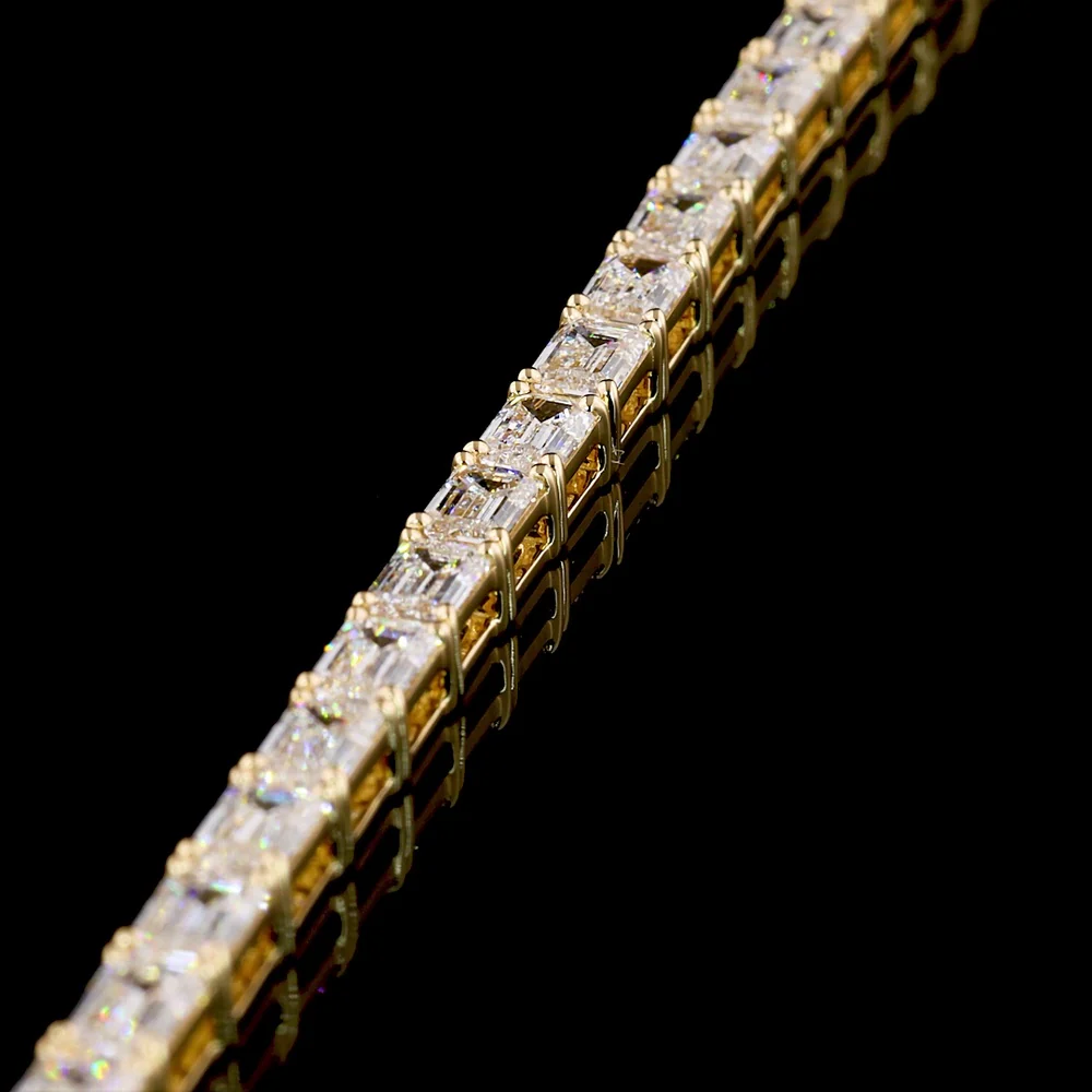 14K Yellow Gold 7.5" Tennis Bracelet with East-West Set Emerald Cut Lab Diamonds - 6.87 Carats Total Diamond Weight - Covaloro Fine Jewelry - Image 3
