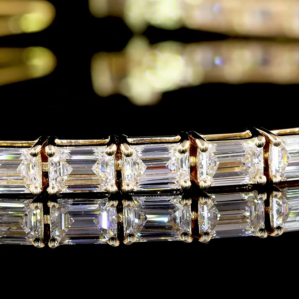 14K Yellow Gold 7.5" Tennis Bracelet with East-West Set Emerald Cut Lab Diamonds - 6.87 Carats Total Diamond Weight - Covaloro Fine Jewelry - Image 4