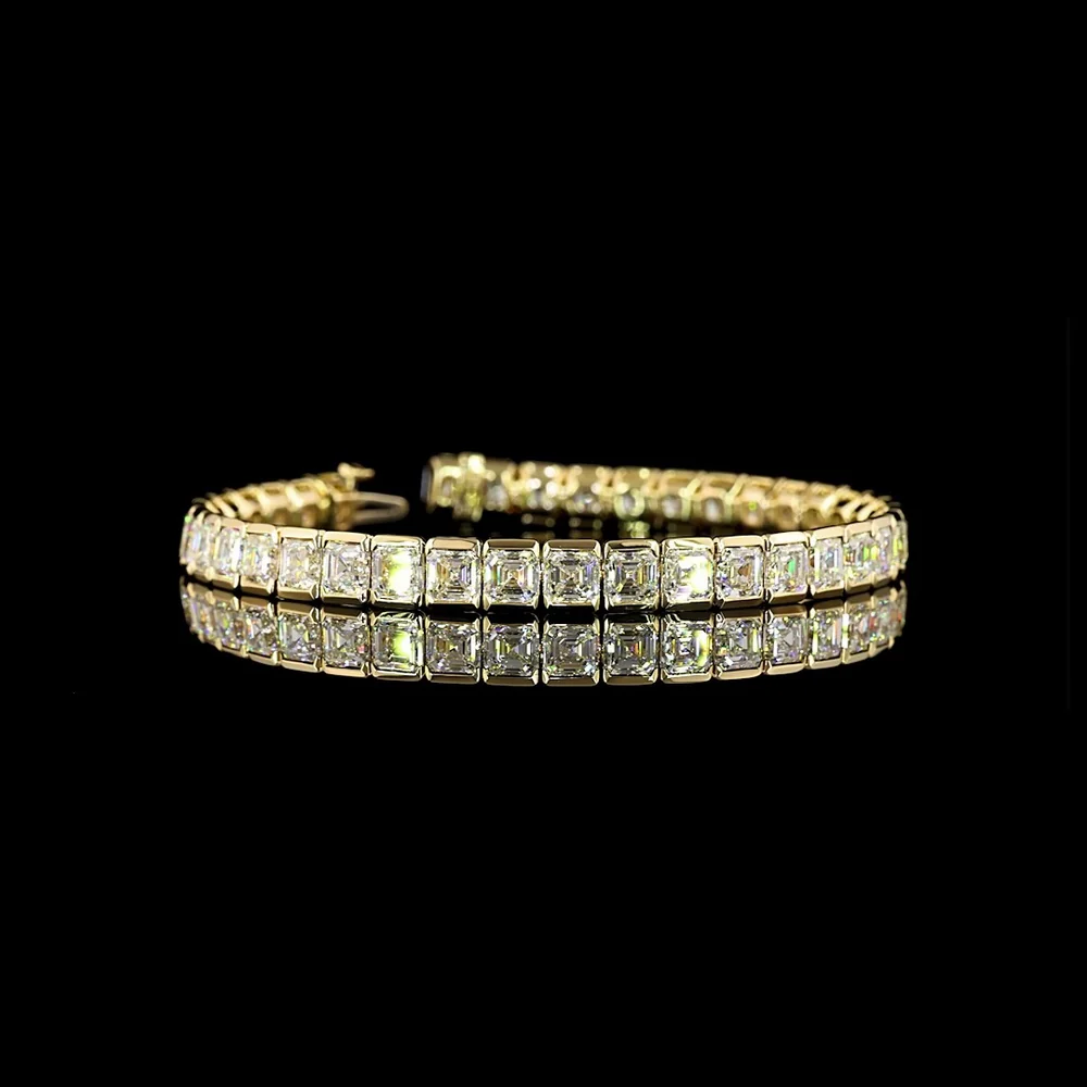 14K Yellow Gold 7.5" Tennis Bracelet with Half-Bezel Set Asscher Cut Lab Diamonds - 20.14 Carat Total Weight - Covaloro Fine Jewelry