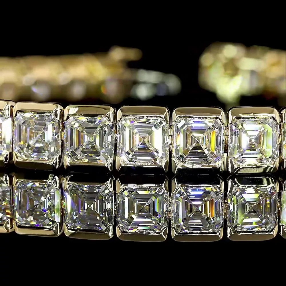 14K Yellow Gold 7.5" Tennis Bracelet with Half-Bezel Set Asscher Cut Lab Diamonds - 20.14 Carat Total Weight - Covaloro Fine Jewelry - Image 2