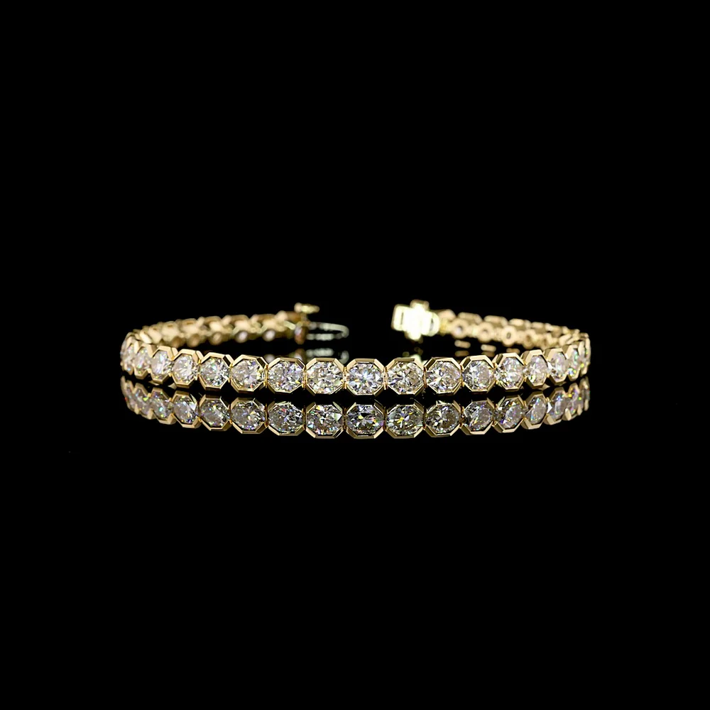 14K Yellow Gold 7.5" Tennis Bracelet with Half-Bezel Set Octagon Cut Lab Diamonds - 12.17 Carat Total Diamond Weight - Covaloro Fine Jewelry