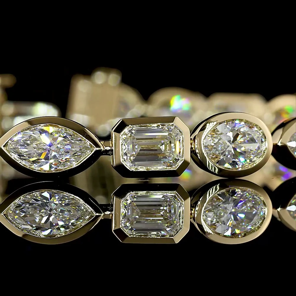 14K Yellow Gold 7.5" Tennis Bracelet with Mixed Emerald, Oval, and Marquise Cut Lab Diamonds - 10.19 Carat Total Weight - Covaloro Fine Jewelry - Image 2