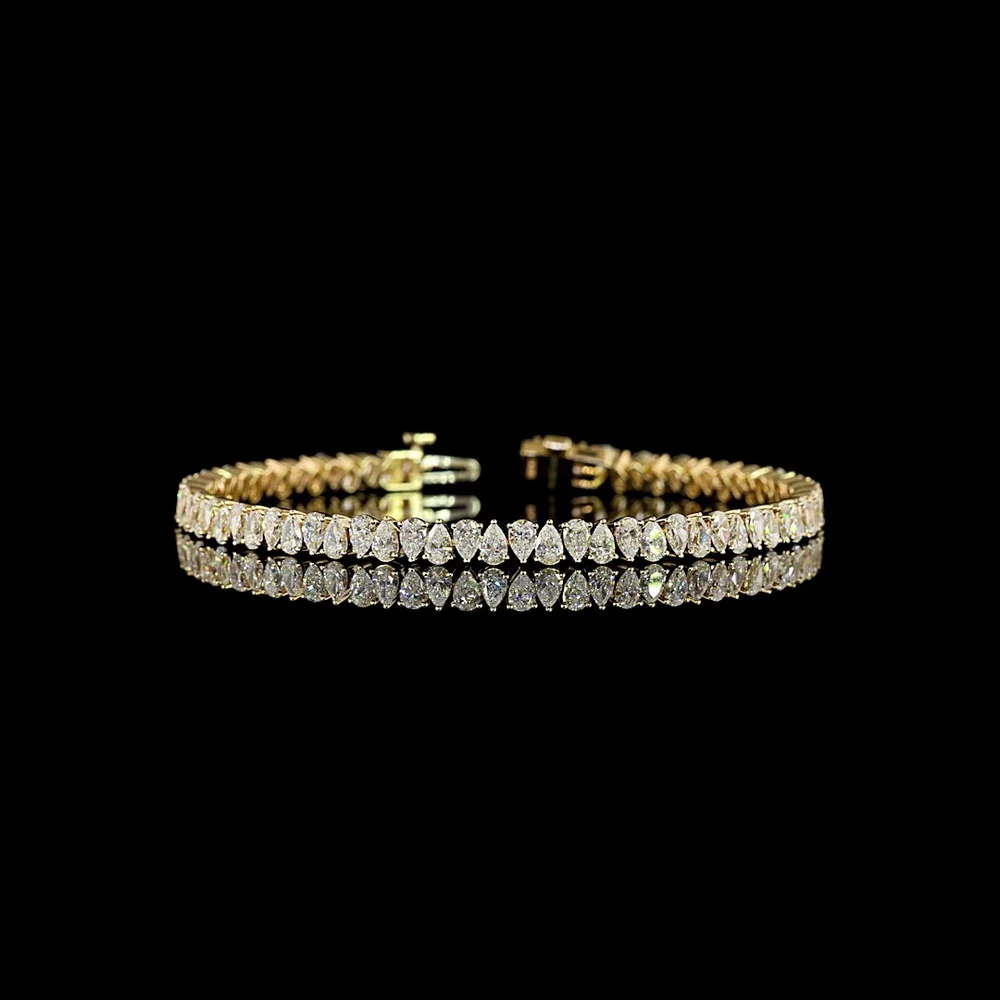 14K Yellow Gold 7.5" Tennis Bracelet with North-South Pear Cut Lab Diamonds - 6.09 Carat Total Weight, E-F VS Clarity - Covaloro Fine Jewelry
