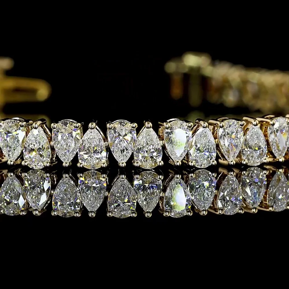 14K Yellow Gold 7.5" Tennis Bracelet with North-South Pear Cut Lab Diamonds - 6.76 Carat Total Diamond Weight - Covaloro Fine Jewelry - Image 2