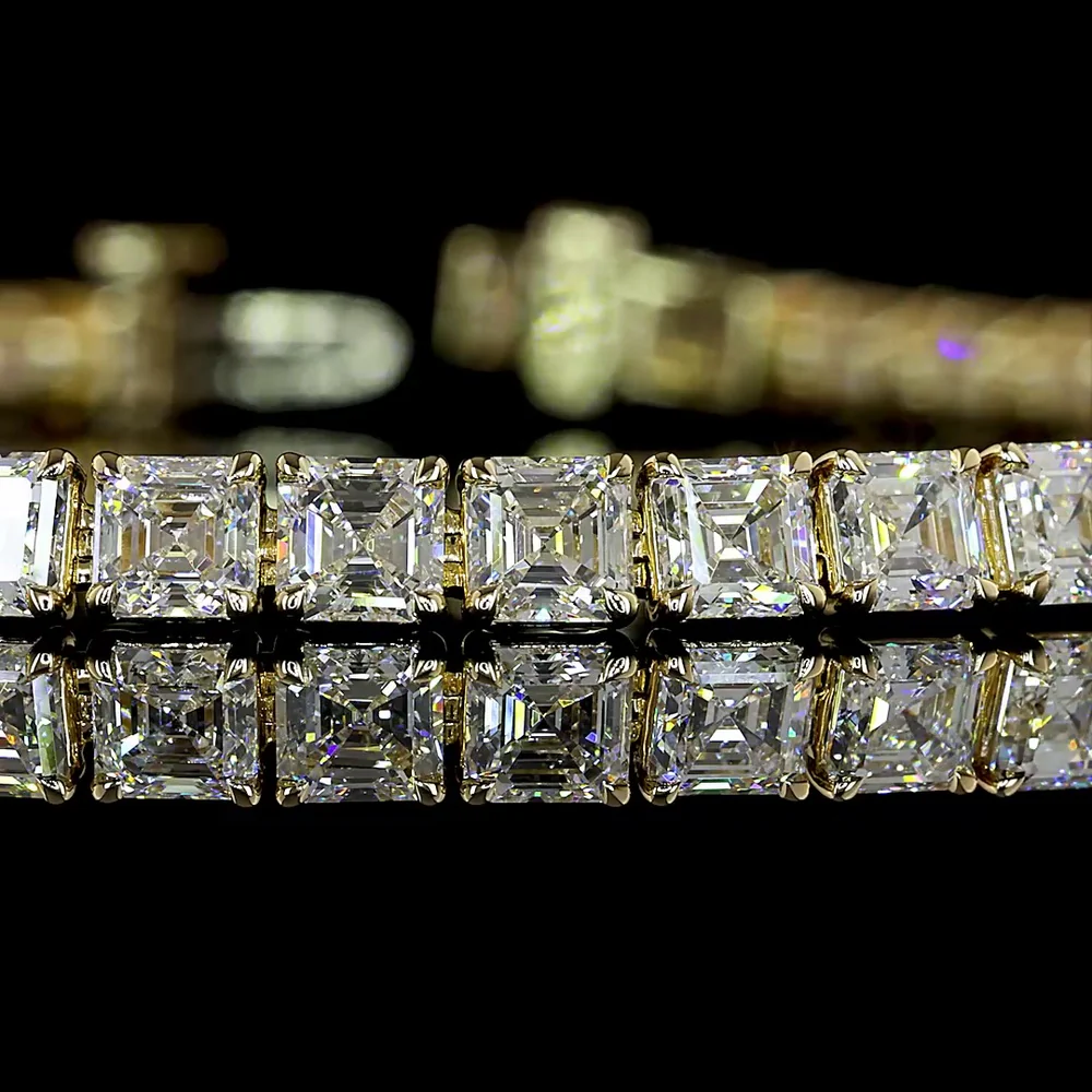 14K Yellow Gold 7.5" Tennis Bracelet with Prong-Set Asscher Cut Lab Diamonds - 10.50 Carats Total Diamond Weight - Covaloro Fine Jewelry - Image 2