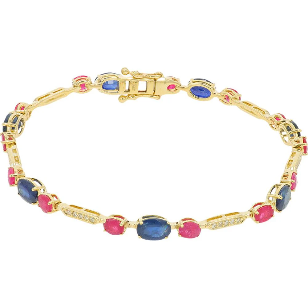 14K Yellow Gold 7.50 Carat Total Sapphire & Ruby Bracelet with 0.18 Carat Diamond Accents - Image 2