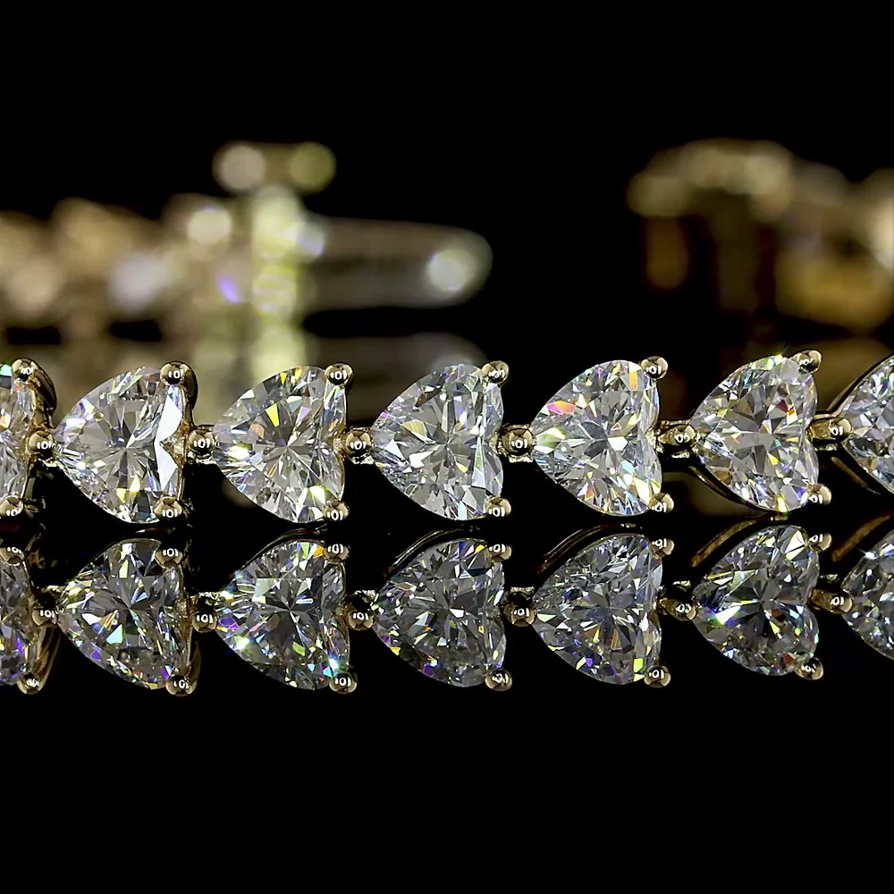 14K Yellow Gold 7.63 Carats Heart-Shape Diamond Tennis Bracelet with East-West Prong Set Lab Grown Diamonds - 47 Stones, E-F Color VS1 Clarity - Covaloro Fine Jewelry - Image 2