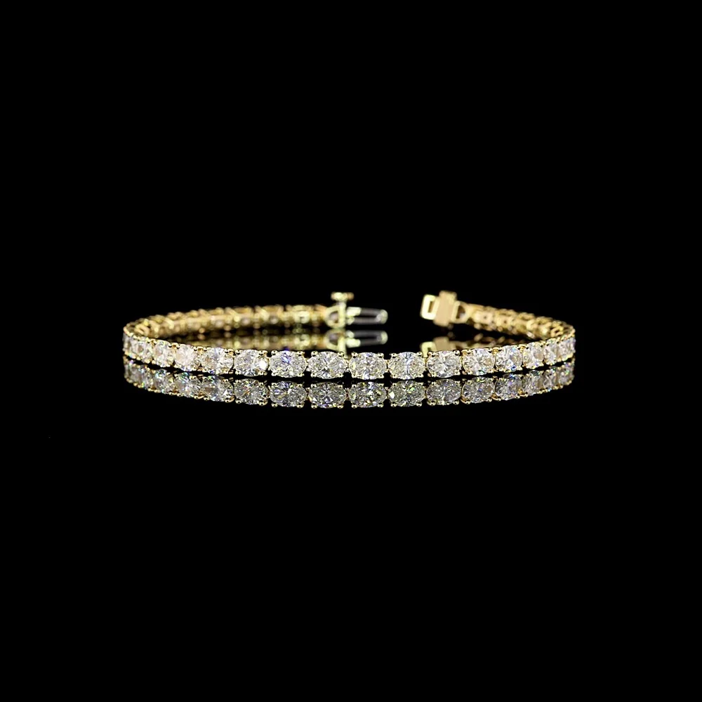 14K Yellow Gold 7.80 Carat Oval Cut Lab Diamond Tennis Bracelet with East West Prong Setting - 36 Stones E-F Color VS Clarity - Covaloro Fine Jewelry