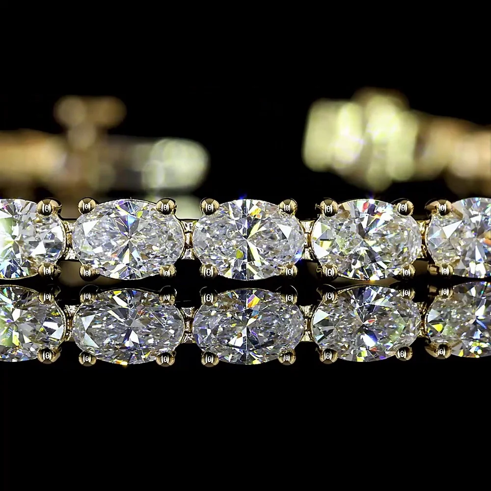 14K Yellow Gold 7.80 Carat Oval Cut Lab Diamond Tennis Bracelet with East West Prong Setting - 36 Stones E-F Color VS Clarity - Covaloro Fine Jewelry - Image 2