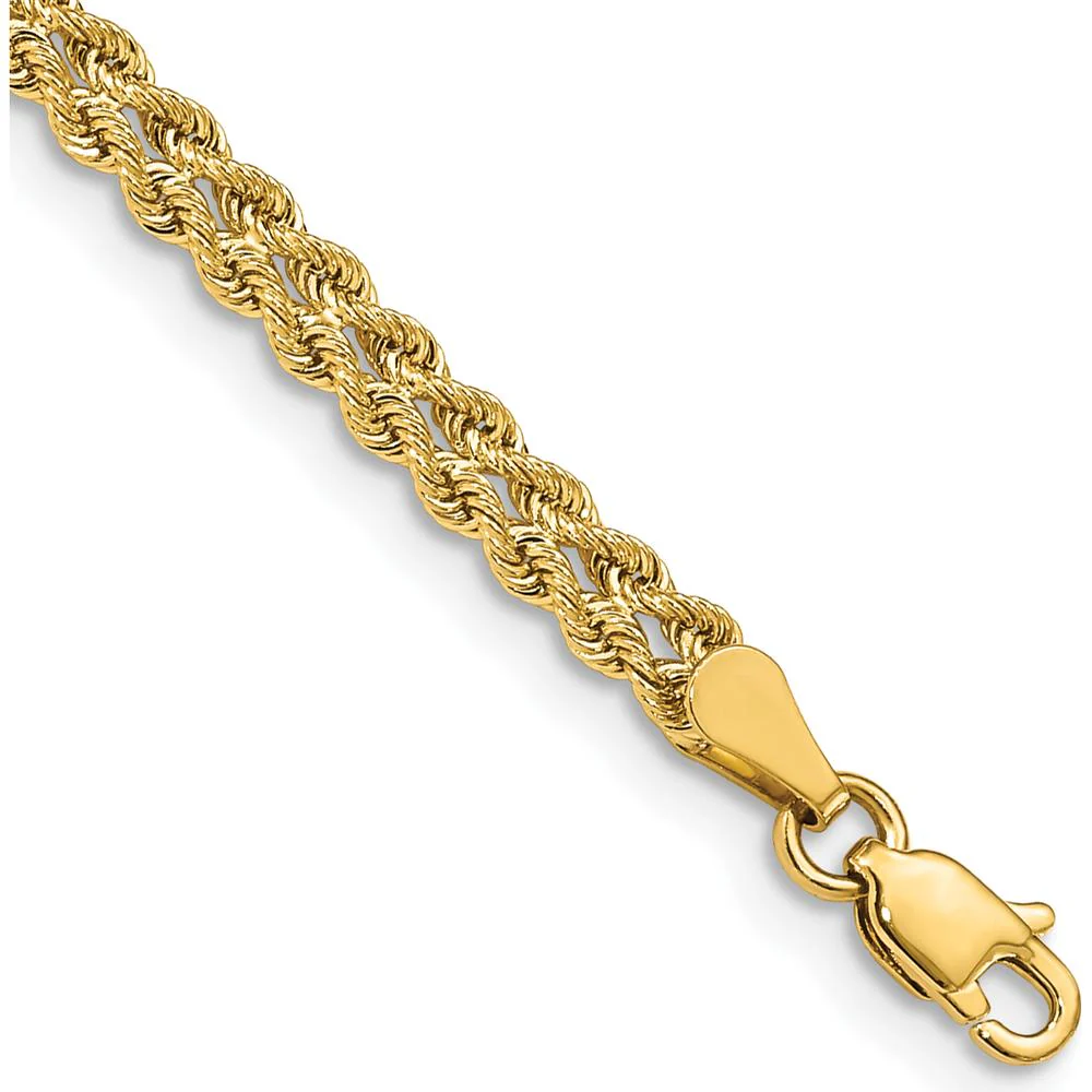 14K Yellow Gold 7" Double Strand Rope Bracelet with Diamond-Cut Finish - 3.75mm Wide by Oro Pregiato