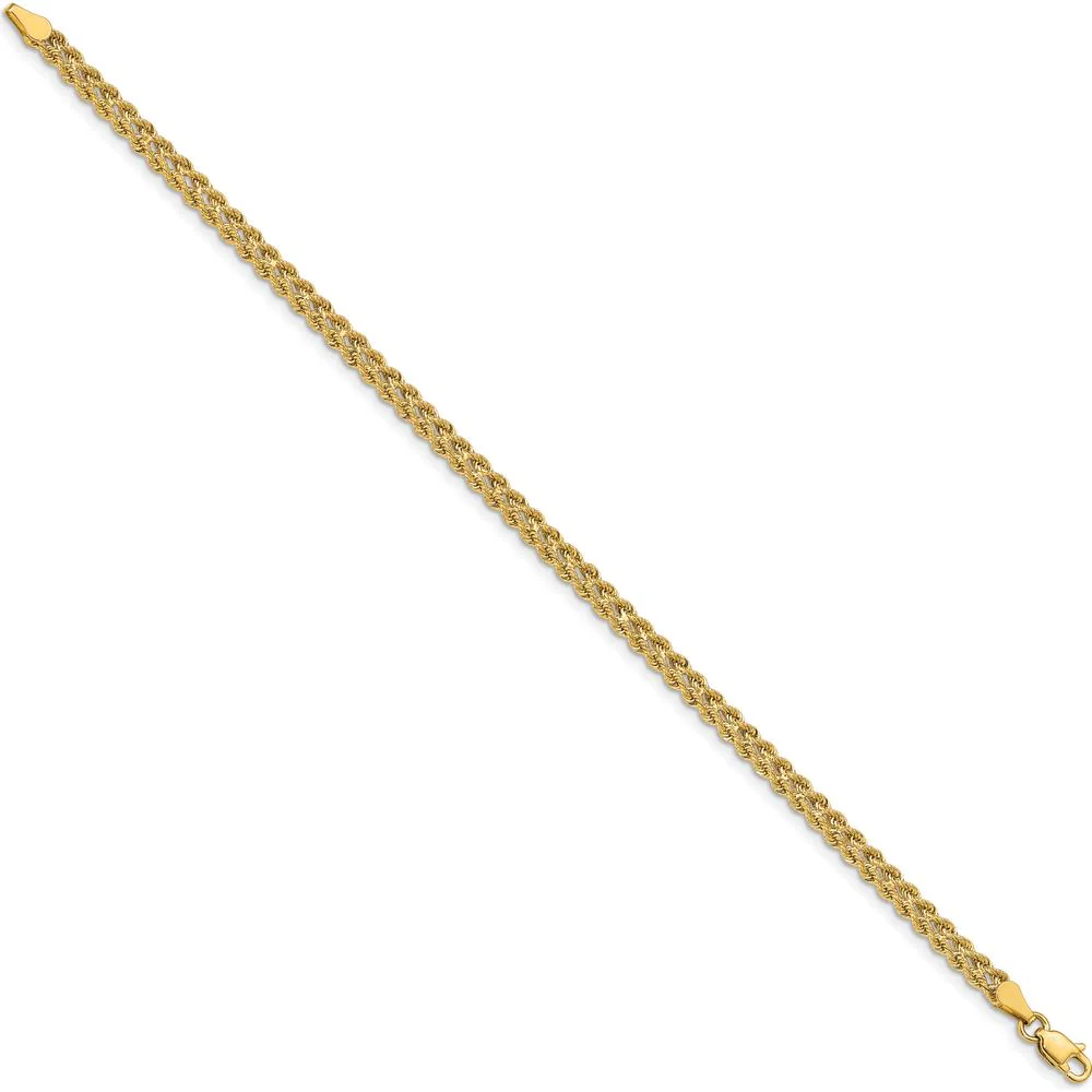 14K Yellow Gold 7" Double Strand Rope Bracelet with Diamond-Cut Finish - 3.75mm Wide by Oro Pregiato - Image 2