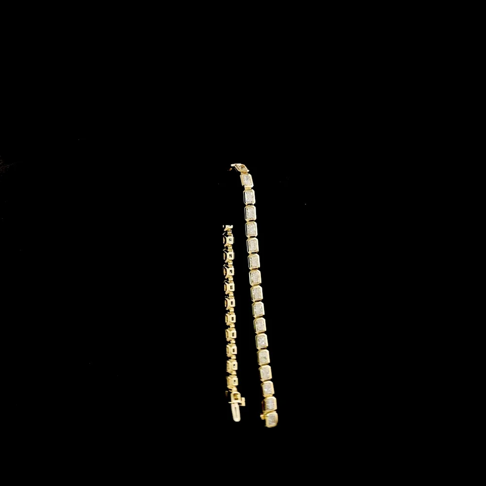 14K Yellow Gold 7" East-West Bezel Set Radiant Cut Lab Diamond Tennis Bracelet - 7.11 Carats Total Diamond Weight - Covaloro Fine Jewelry - Image 3