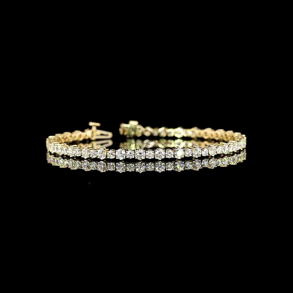 14K Yellow Gold 7-Inch Station Line Tennis Bracelet with 64 Round Brilliant Cut Lab Diamonds - 4.96 Carat Total Diamond Weight, E-F VS Clarity - Covaloro Fine Jewelry