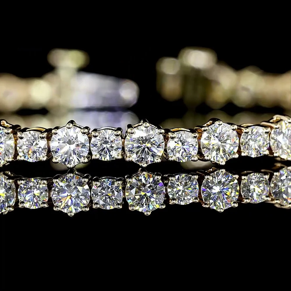 14K Yellow Gold 7-Inch Station Line Tennis Bracelet with 64 Round Brilliant Cut Lab Diamonds - 4.96 Carat Total Diamond Weight, E-F VS Clarity - Covaloro Fine Jewelry - Image 2